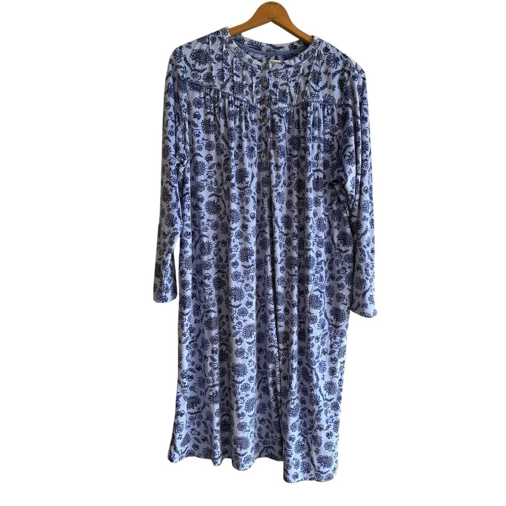 Aria Womens Plush Velour Nightgown Size 2X Blue Floral Ballet Length Pockets